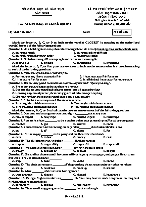 Đề thi thử Tốt nghiệp THPT môn Tiếng Anh - Mã đề 318 - Năm học 2020-2021 - Sở giáo dục và đào tạo Bắc Ninh (Có đáp án)